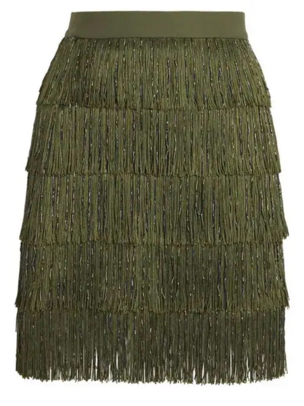 Weekend Max Mara JoyRoad Garonna Fringe Mini Skirt – Olive Green – Size XL